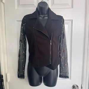 Have Black Moto Jacket with Embroidered Sheer Sleeves - Size S